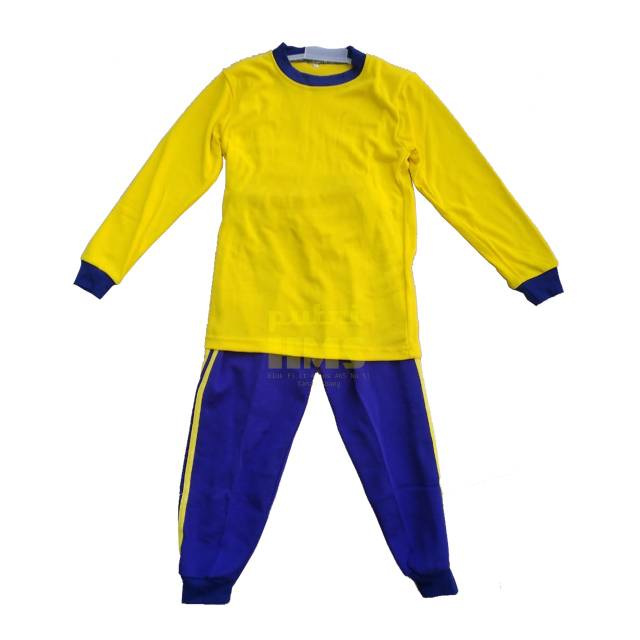Seragam olahraga PAUD TK kuning kenari - biru pon