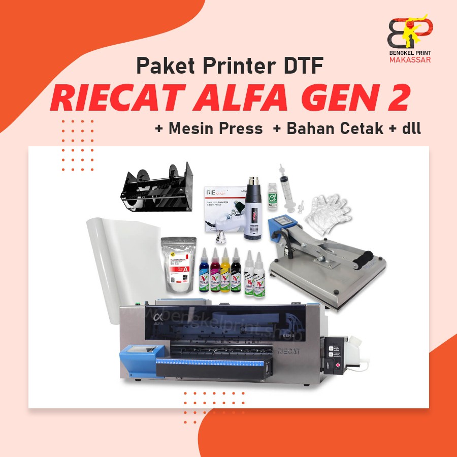 Paket Usaha Sablon DTF Mesin Printer RIECAT Alfa Gen 2 + Mesin Press