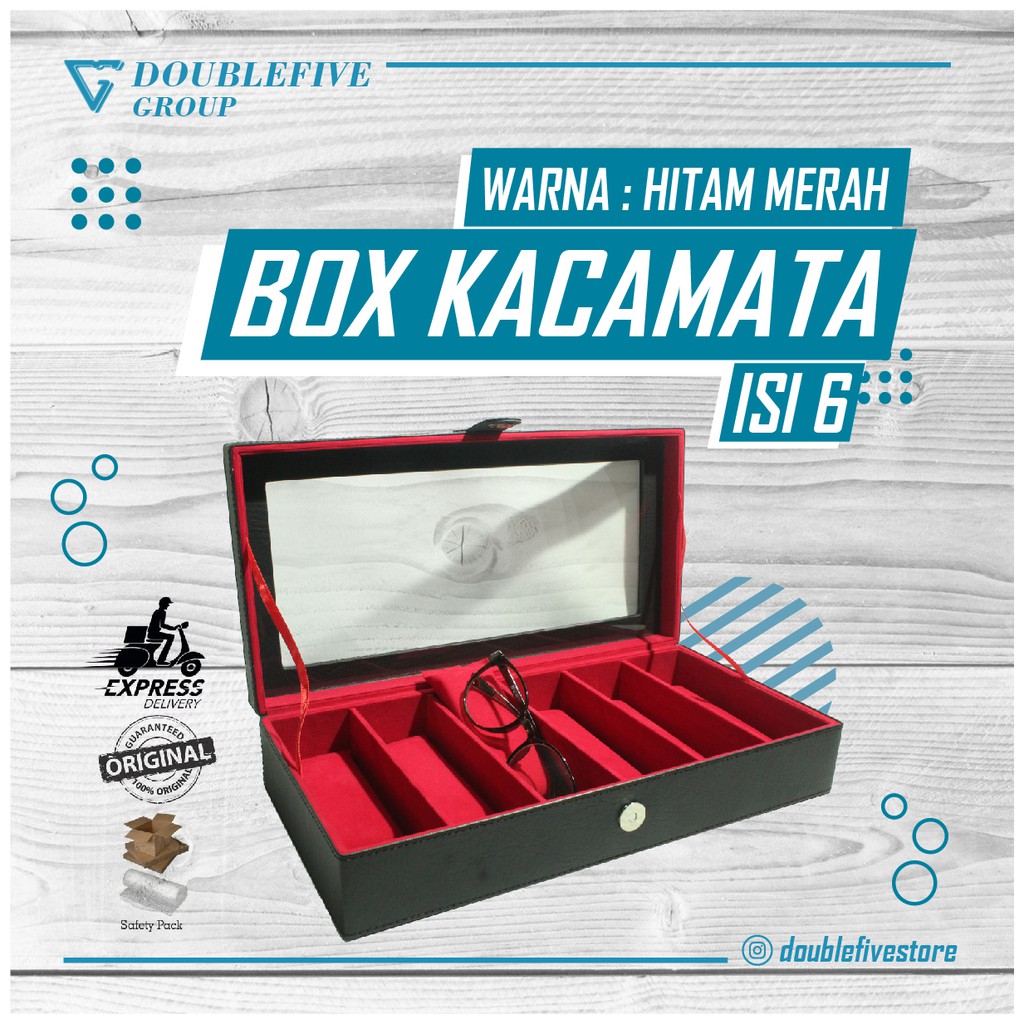 Kotak Kacamata Isi 6 Hitam Merah / Box Kacamata / Tempat Kacamata / Glasses Box