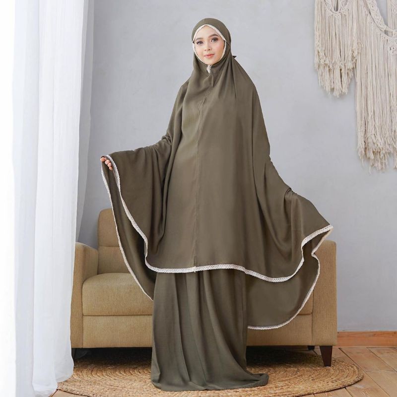       bisa cod  mukena tazbiya plain army mukena bali polos renda dewasa kekinian jumbo katun rayon