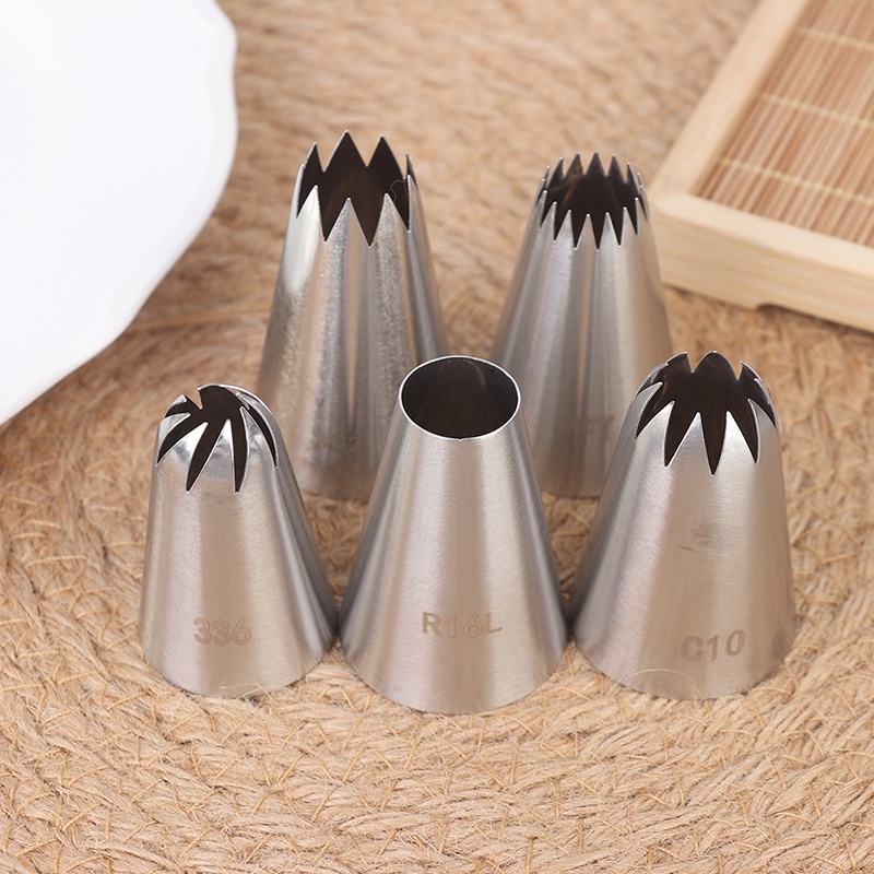 5 Pcs Alat Nozzle Icing Piping Bahan Stainless Steel Ukuran Besar Untuk Baking