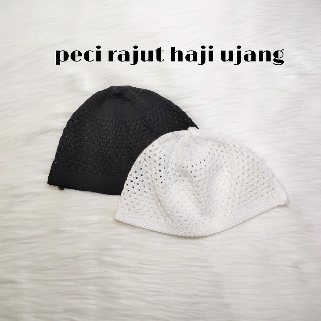 Kopiah haji ujang peci putih rajut (kopiah putih polos)