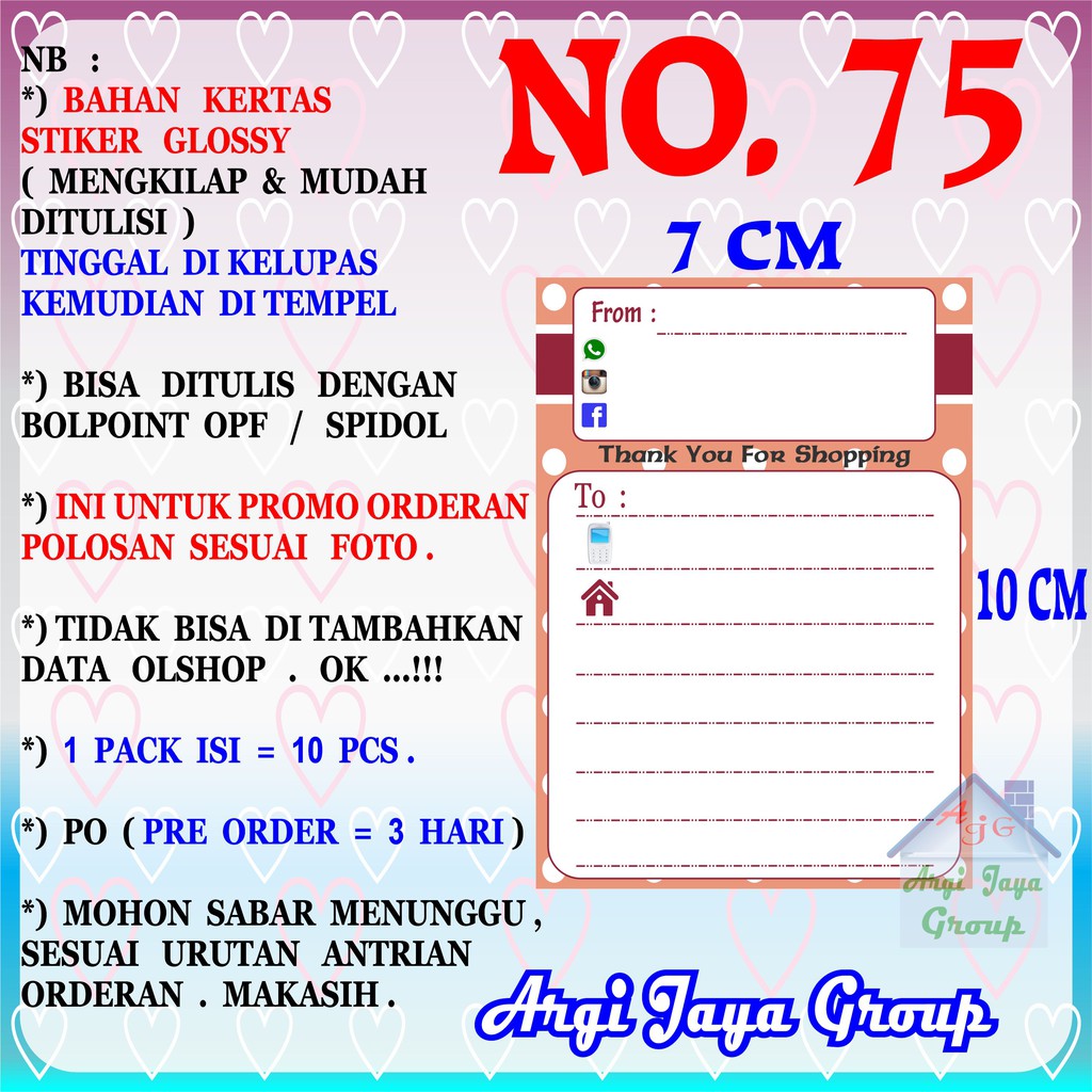 

Promo!Stiker Label Pengiriman Polosan No = 75 (10x7cm) 1 Pack = 10 Pcs