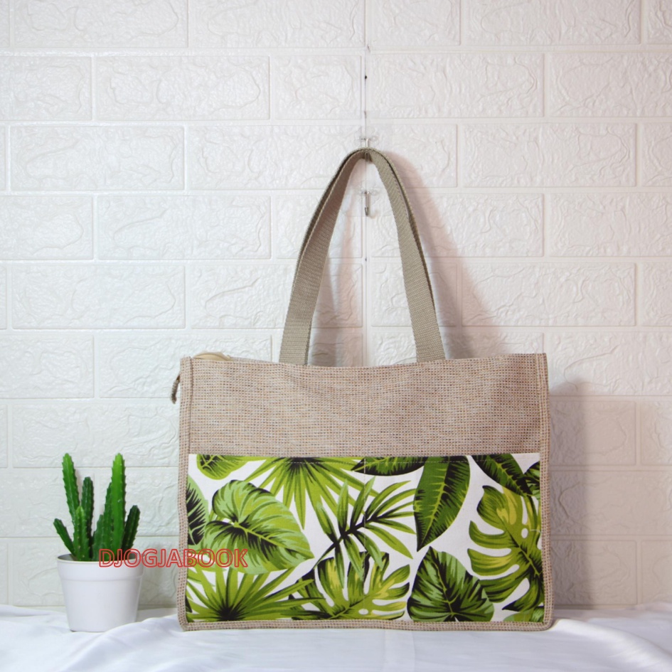 TAS GONI KOMBINASI KANVAS MOTIF ADENIA HIJAU. TAS KANVAS. TAS JOGJA. SOUVENIR JOGJA. djogjabook