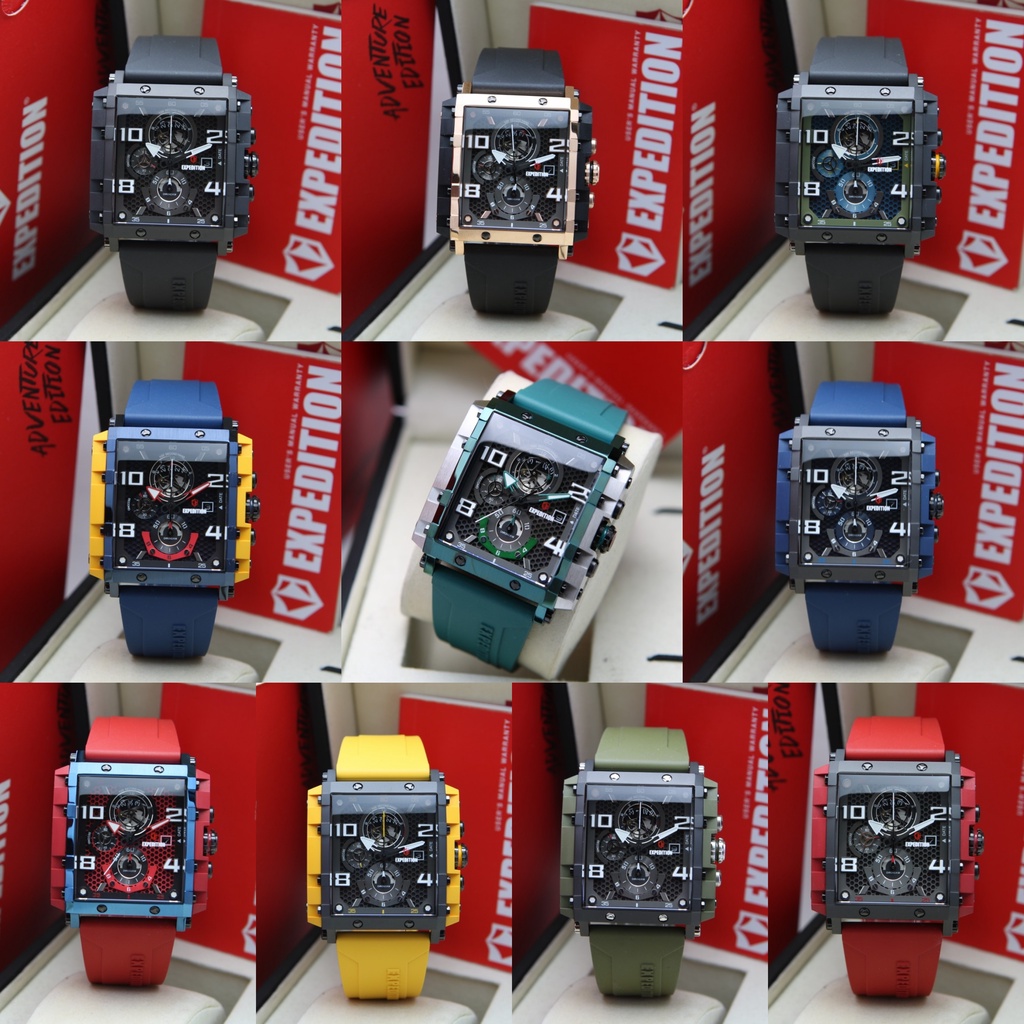 Expedition EXP 6757 MCR 6757 Blue Red Rubber Jam Tangan Pria Original Ori