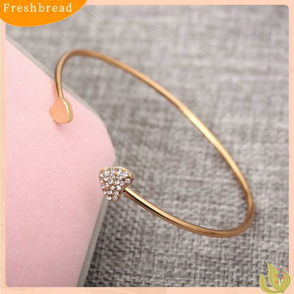 [TERLARIS]Women Double Heart Rhinestone Inlaid Opening Cuff Bracelet Bangle Jewelry Gift