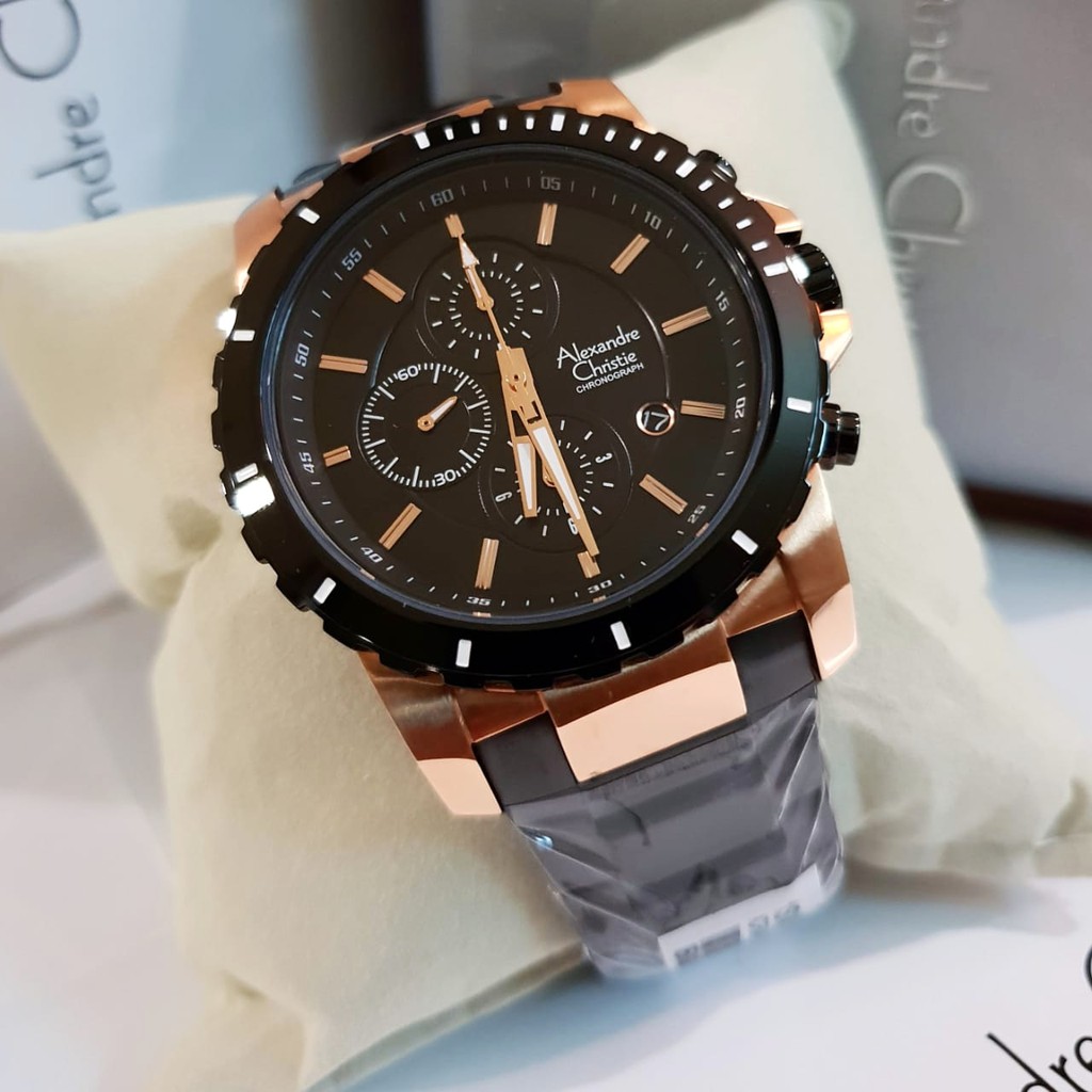 Alexandre Christie AC6141 Pria Original Stainless Steel Hitam Rosegold krono aktif tangal aktif