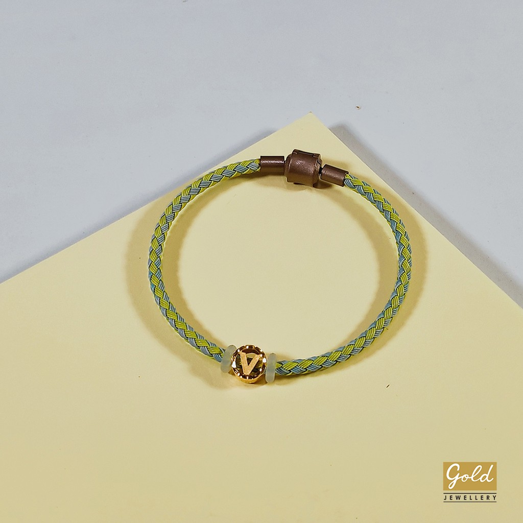 Gelang tali emas kuning 700 16k charm inisial alphabet huruf V blt