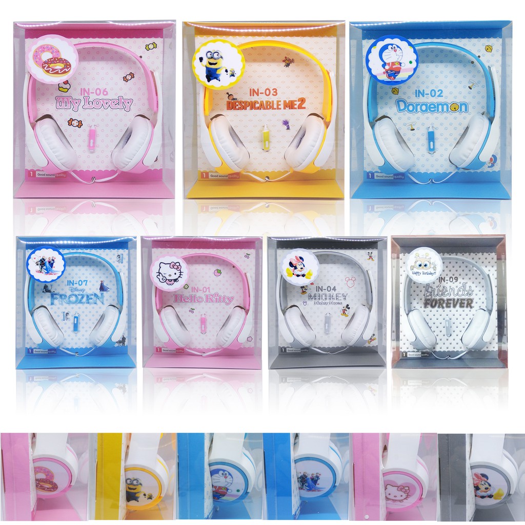 Headphone Headset Cartoon IN Karakter Lucu Anak-anak ExtraBass Build in Mic Headset For Laptop Handphone