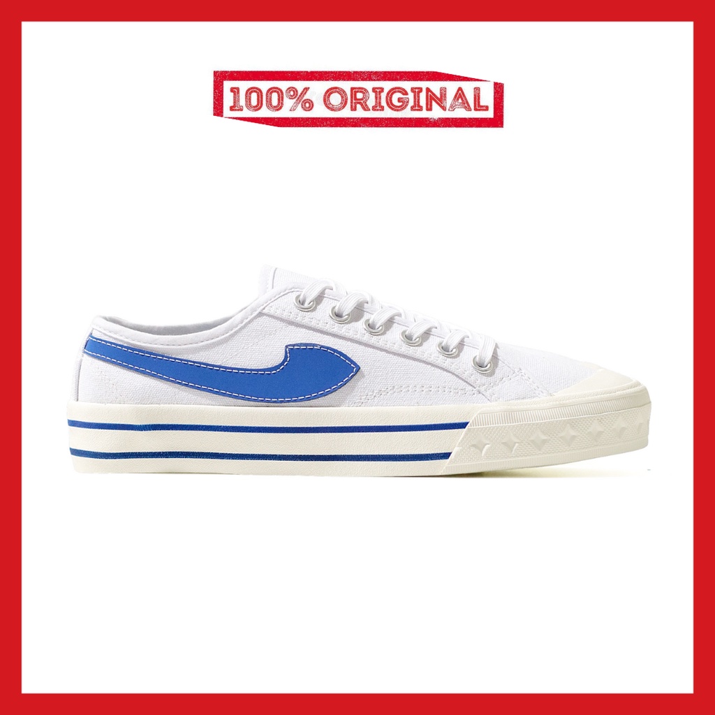 ORIGINAL - Sepatu Brand Lokal Kasual Pria Wanita No Brand White Blue Low Not Sneakers Compass Retrograde Putih Biru