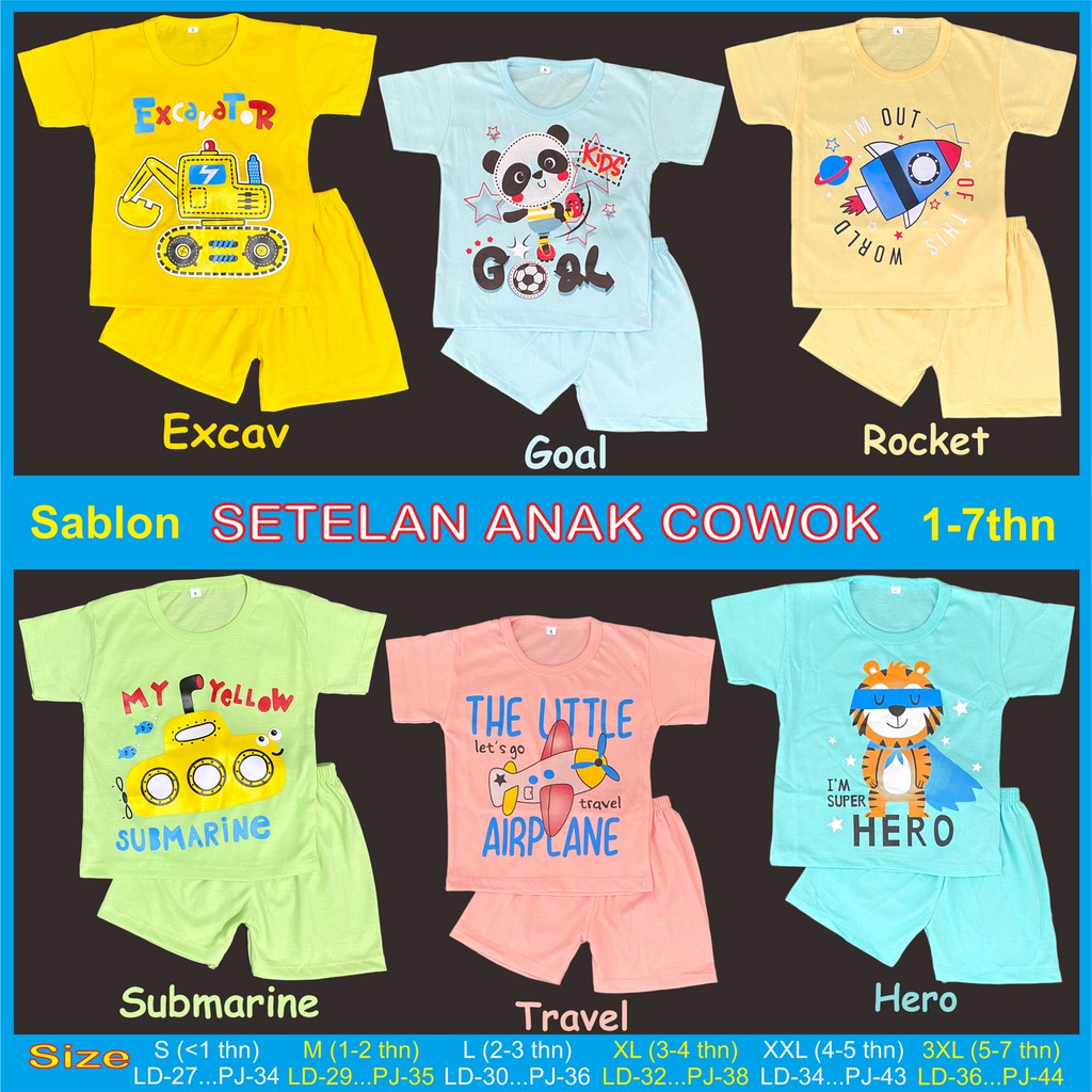 RAINBOW SETELAN / SET BAJU ANAK COWOK 1- 7 TAHUN &quot;SABLON SERIES PART 2&quot;