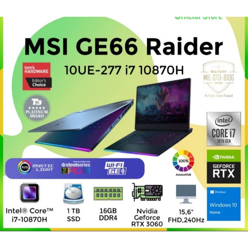 MSI GE66 RIDER 10UE I7-10870H RTX 3060 16GB GAMING LAPTOP 2TB