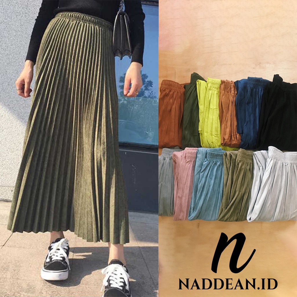 [UKURAN SEMATA KAKI] Rok Suede Import / Maxi Skirt Warna Pastel