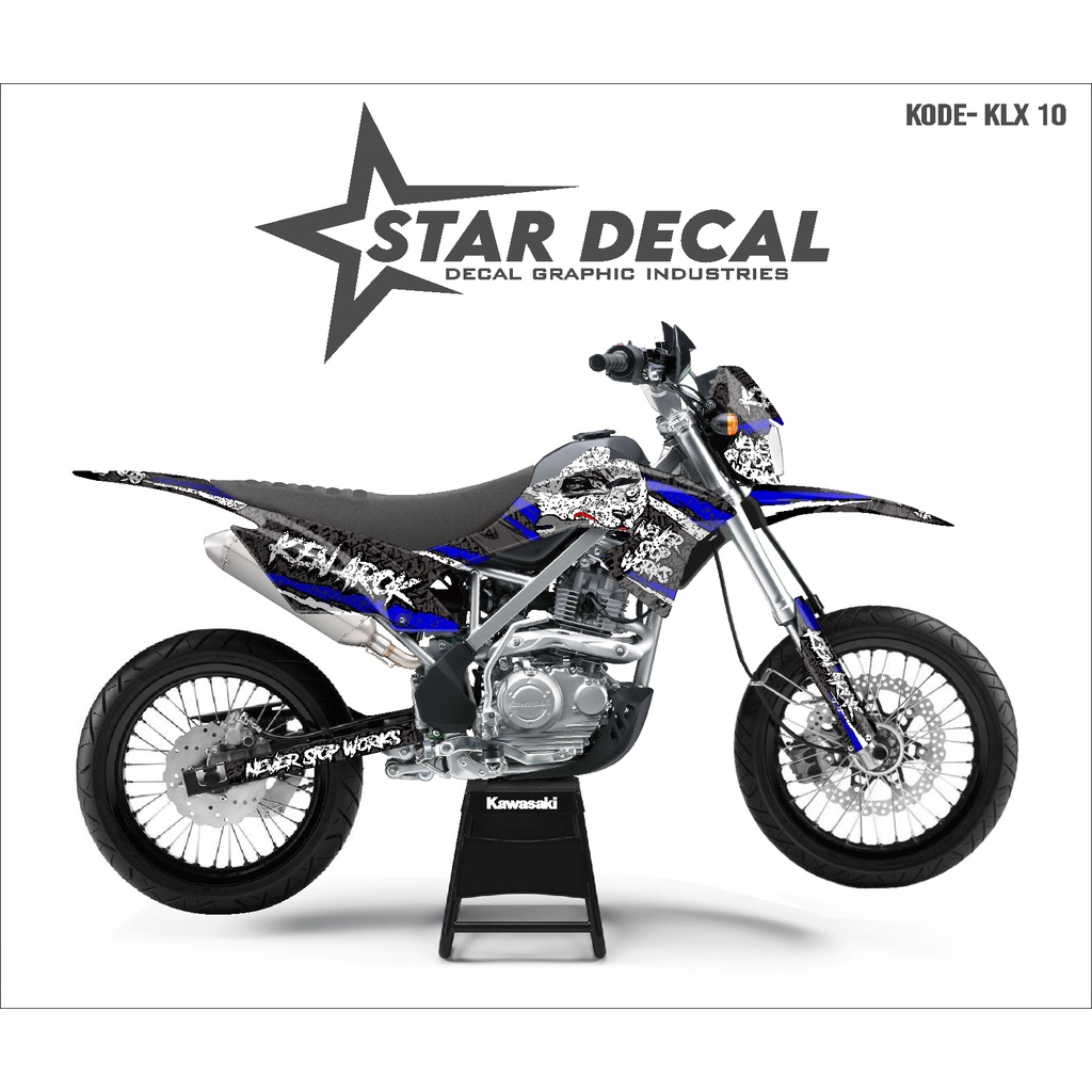 STAR DECAL | Decal KLX BF full body | Biru Hitam Motif