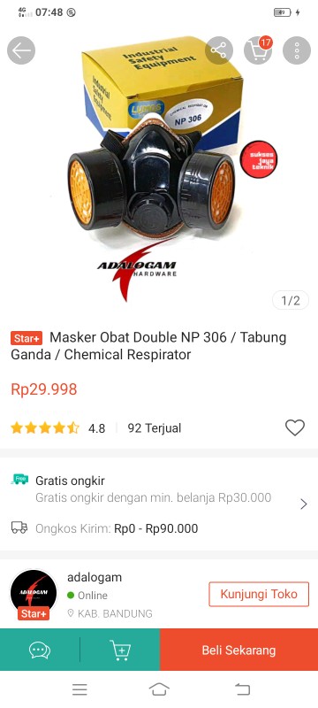 Masker Obat Double Np 306 / Tabung Ganda / Chemical Respirator