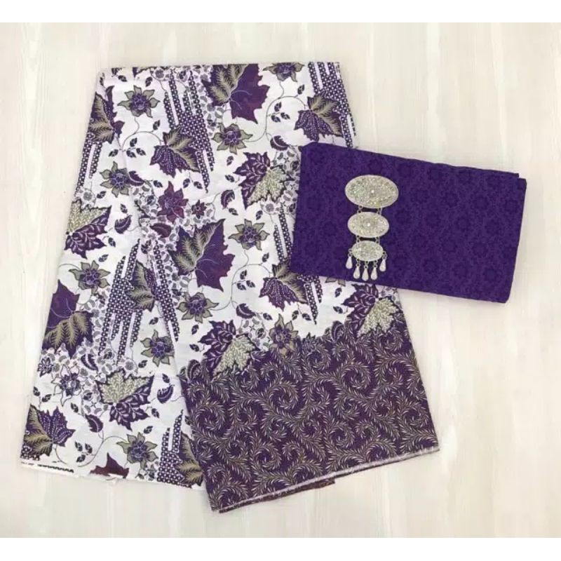 Kain Batik Jarik Kebaya Coupe Set Embos Katun Prima Motif Daun Anggur Ungu Seragam Bridesmaid