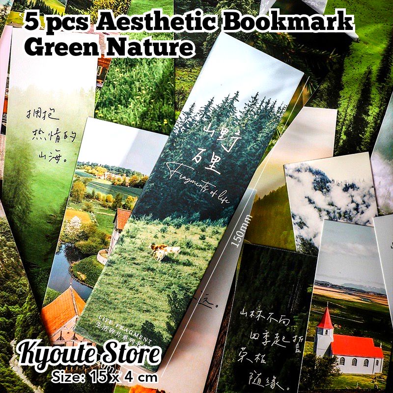 

5 pcs Pembatas Buku Bookmark Novel Aesthetic Green Nature Mountain Landscape Pemandanga Hijau Gunung Penanda Bacaan