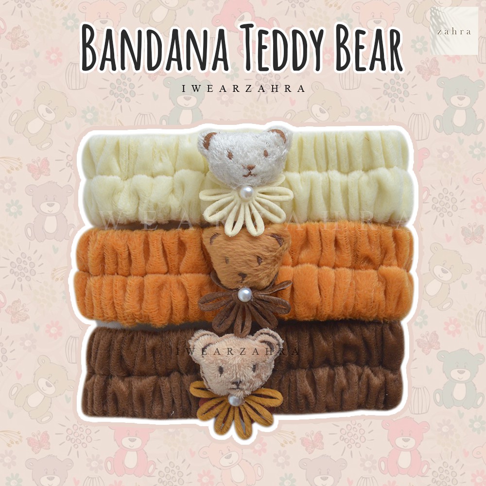 BANDANA BEAR BONEKA - Bando Cuci Muka Handuk Facial Kerut Bulu Halus Anak Doll Lucu Murah Korea