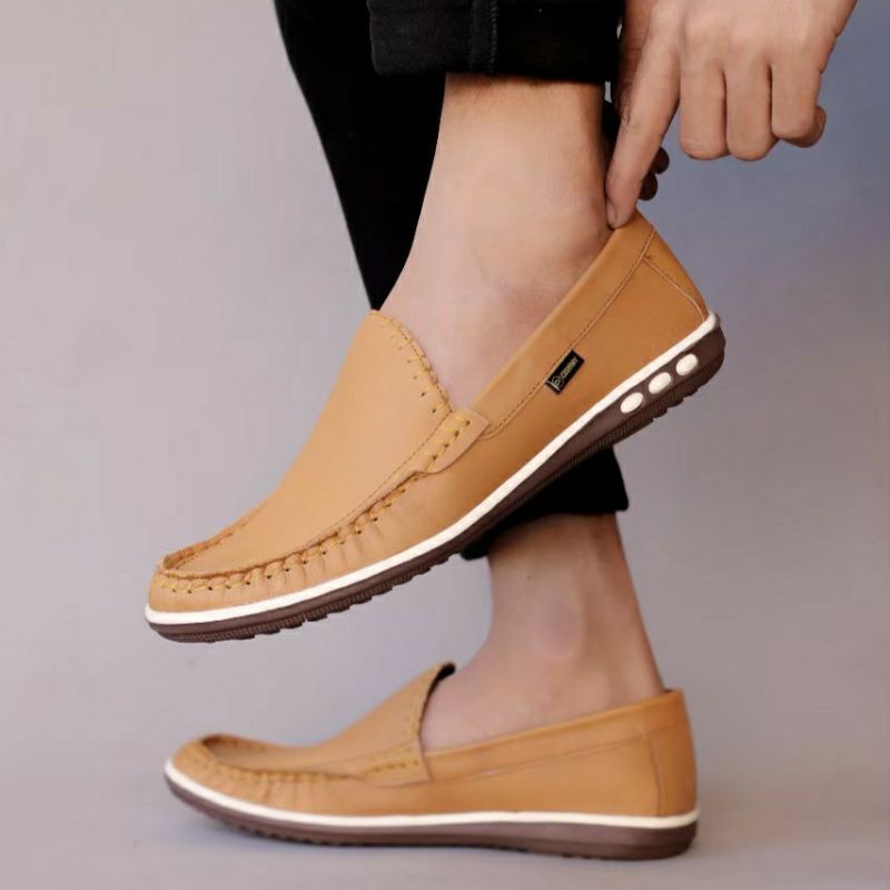 Sepatu Casual Pria Slip On Kulit Asli Slop Santai Kerja Pansus Trendi Modern Murah Premium