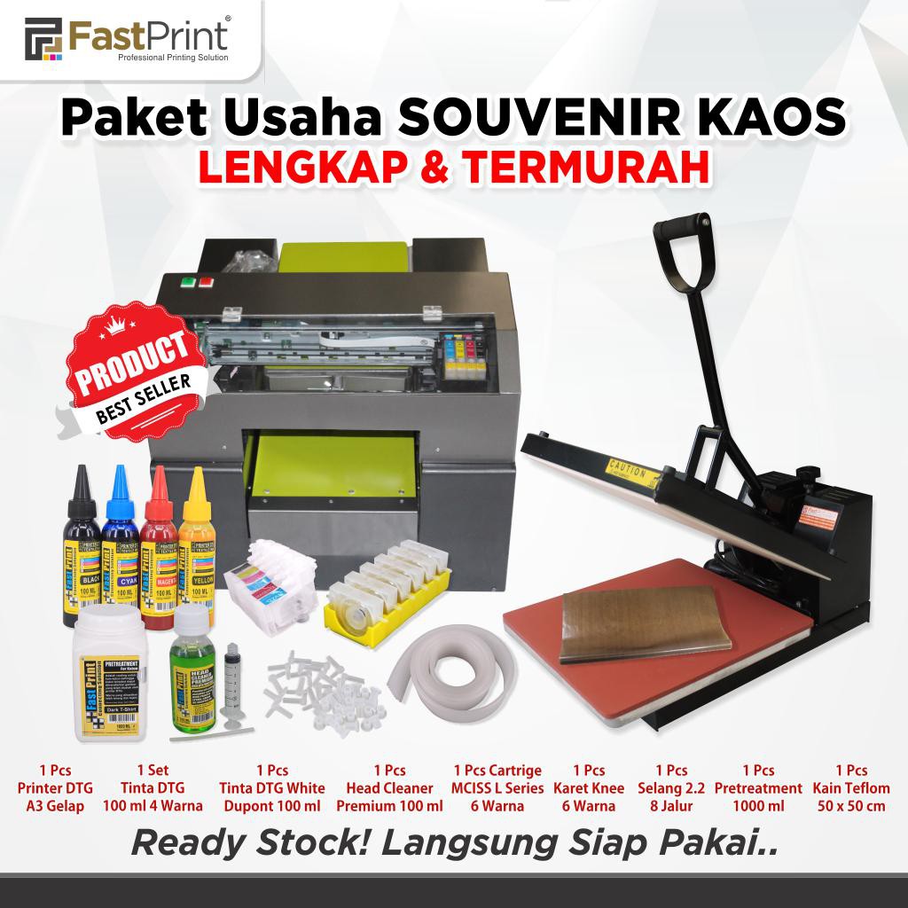 Paket Printer DTG A3 Plus Mesin Press Kaos