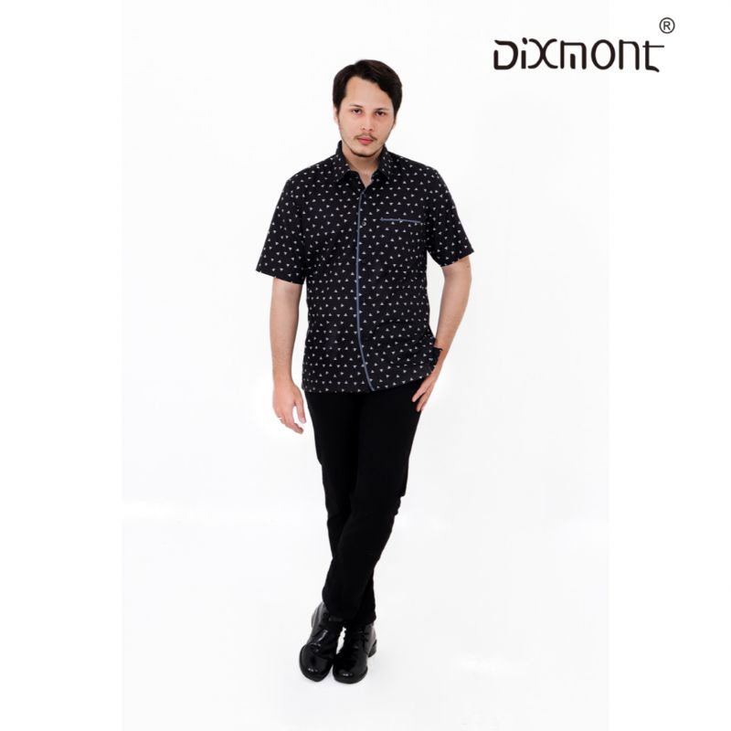 Dixmont Kemeja Pria Basic Formal Motif Lengan Pendek Hem MS00222