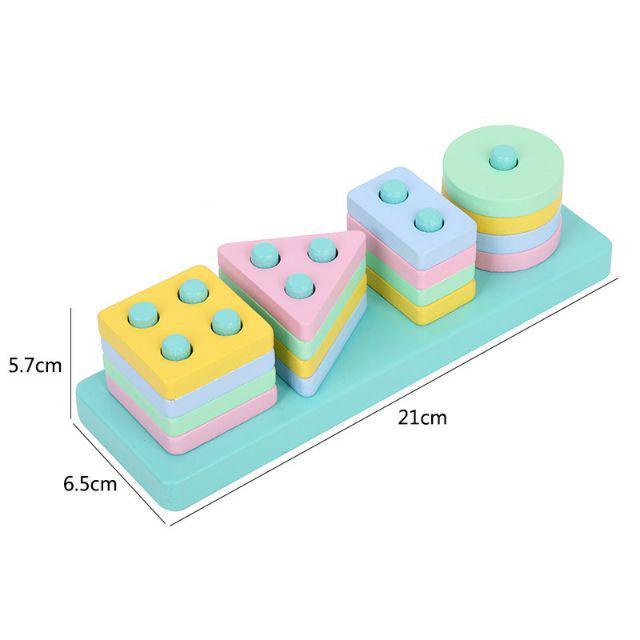 Montessori 3D Puzzle Stacking Warna Wooden Toy Matching Shape Mainan Mainan Anak 2 Tahun Puzzle Kayu