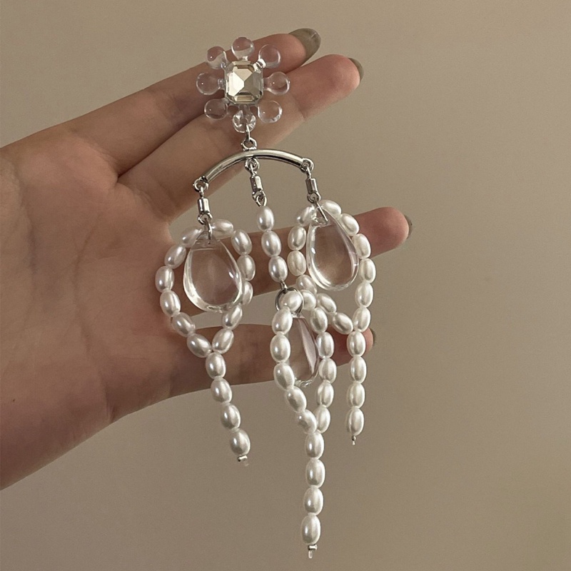 Anting Tusuk Gantung Bahan Sterling Silver 925 Hias Mutiara Gaya Retrobarok Oversize Untuk Wanita
