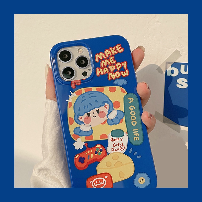 IPHONE Waktu Santai Kartun Gadis Deep Sea Blue TPU Phone Case Untuk Iphone7 8 PLUS X XR XS 11 12 13 14 MINI PRO MAX SE 2020 Cover