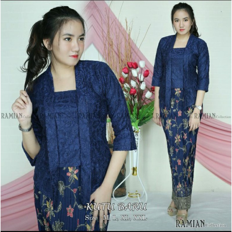 setelan kebaya brukat btp rok pendek modern