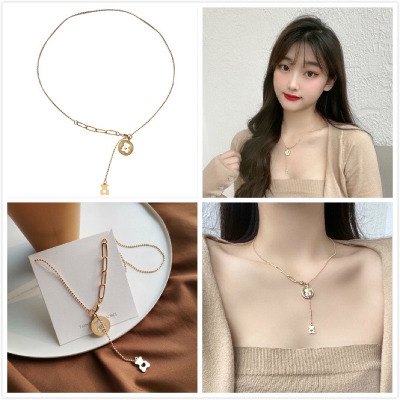 Kalung Beruang Korean Emas Gold Chain Series Layered Necklace Long Choker Bear Jewelry