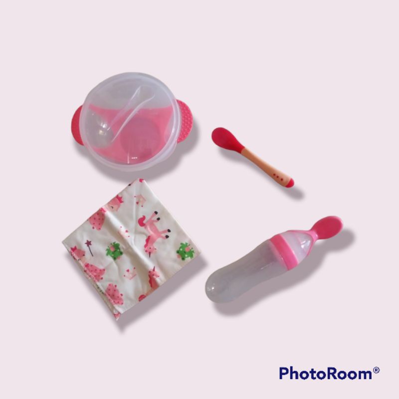 Paket Perlengkapan makan MPASI bayi mangkok sendok sensor panas botol sendok silicone bayi MP-202