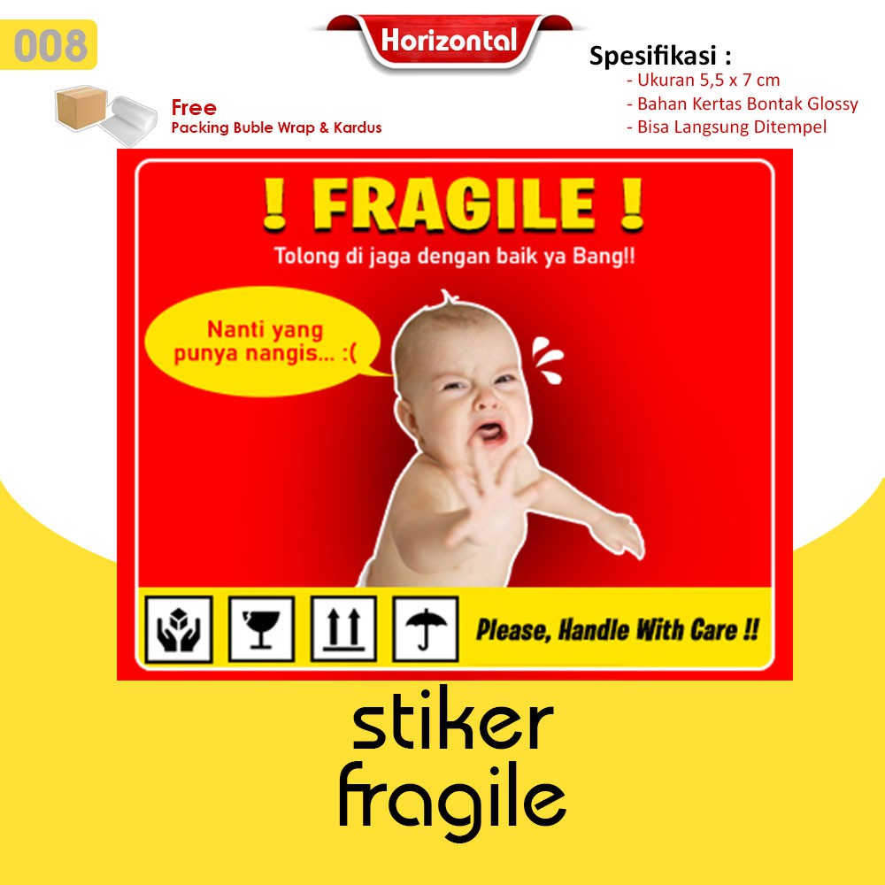 Stiker Fragile / Stiker Pecah Belah / Stiker Pengiriman Olshop / Stiker Unboxing Horizontal-008