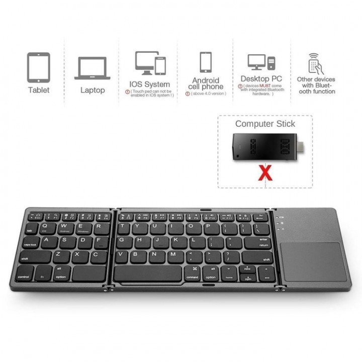 B033 - Three Layers Generic Mini Bluetooth Foldable Keyboard Touchpad