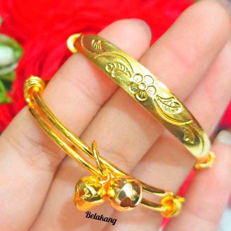 gelang bayi baby anak perempuan emas xuping krincing titanium anak bayi 0 sampai 1 thn model lonceng