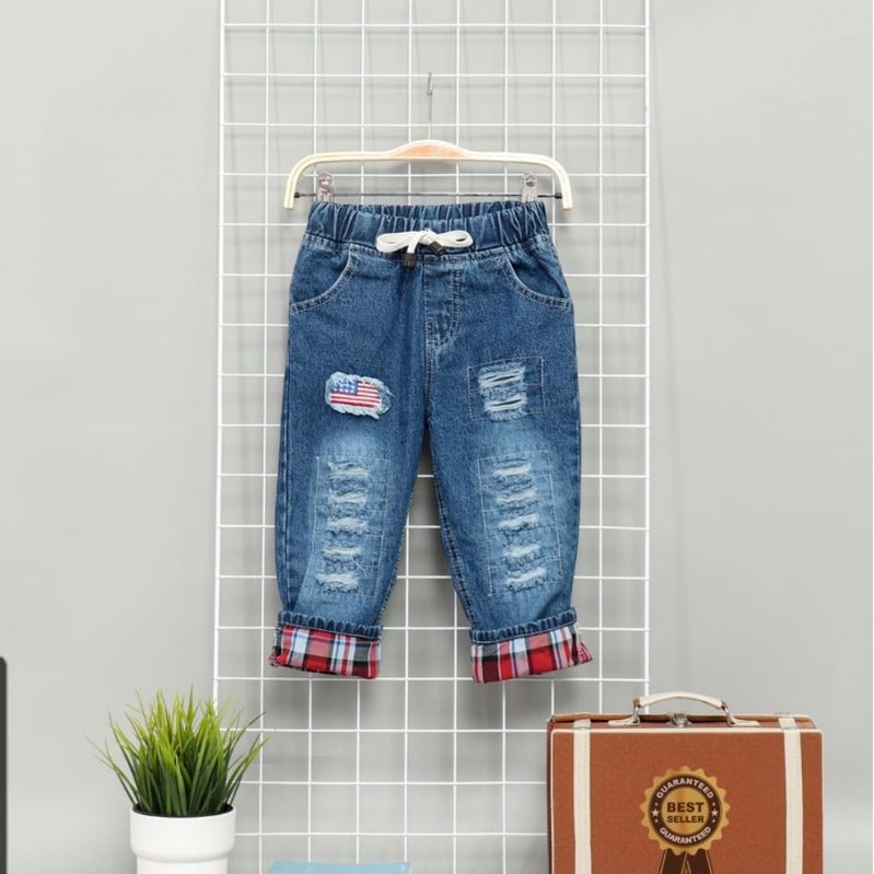 Jeans Ripped Bendera Anak laki Laki 2-7 Tahun