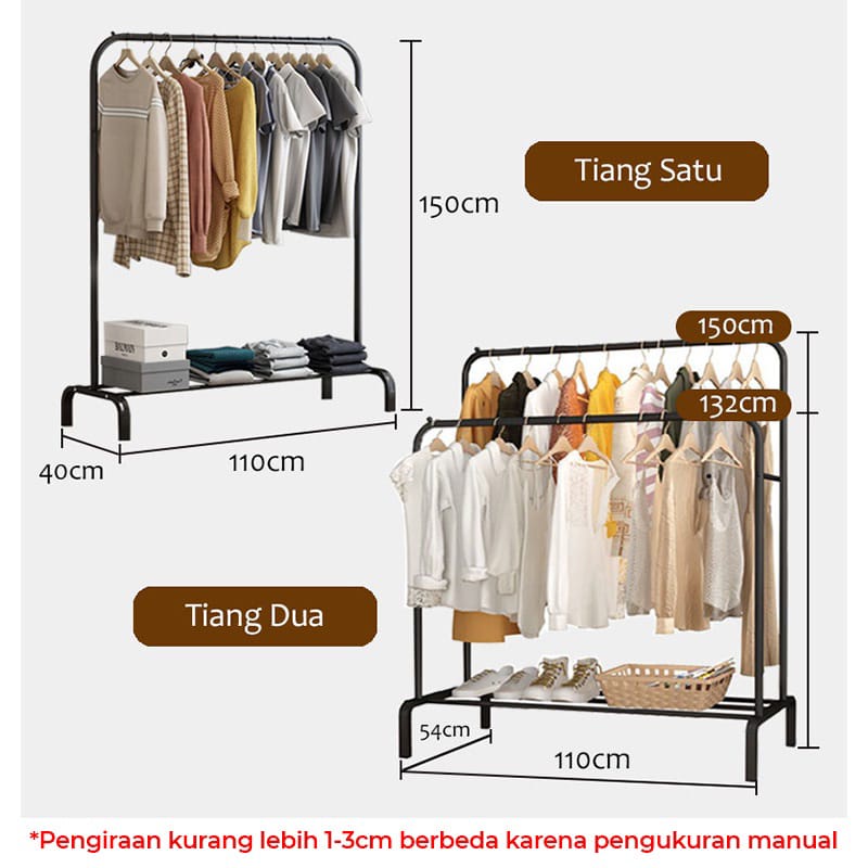 Hanger Gawang Besi Kuat Putih Hitam Butik Display Gawangan Gantungan Baju BESI KOKOH Stand Cloth Double Rack Gawang Baju Stand Cloth Hanger Double Gantungan Baju Stand Hanger rumah_kita2020