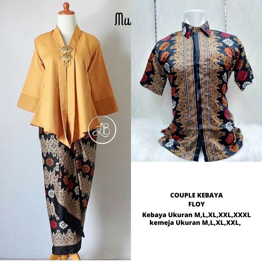 SETELAN KEBAYA COUPLE / BATIK COUPLE MODEL FLOY MUSTARD DAN KEMEJA