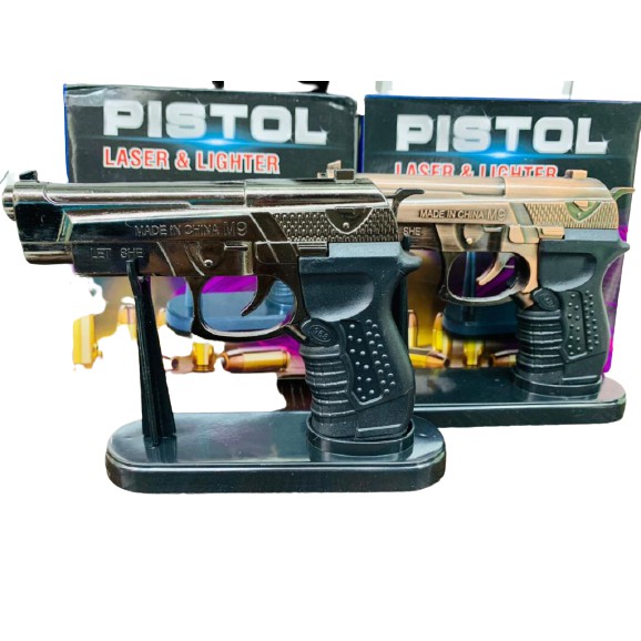 Korek Api Gas Laser Model PIstol Ukuran Sedang Free Stand M9