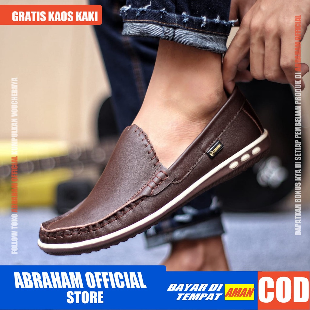 ABRHM x MYTH Sepatu Slip On Pria Sepatu Pria Casual Slip Sepatu Cowok/Cowo Kulit Asli Sepatu Kasual Slop Anti Slip Semi Formal Kerja Kuliah Gaya Santai Keren Kekinian Original Murah Terlaris