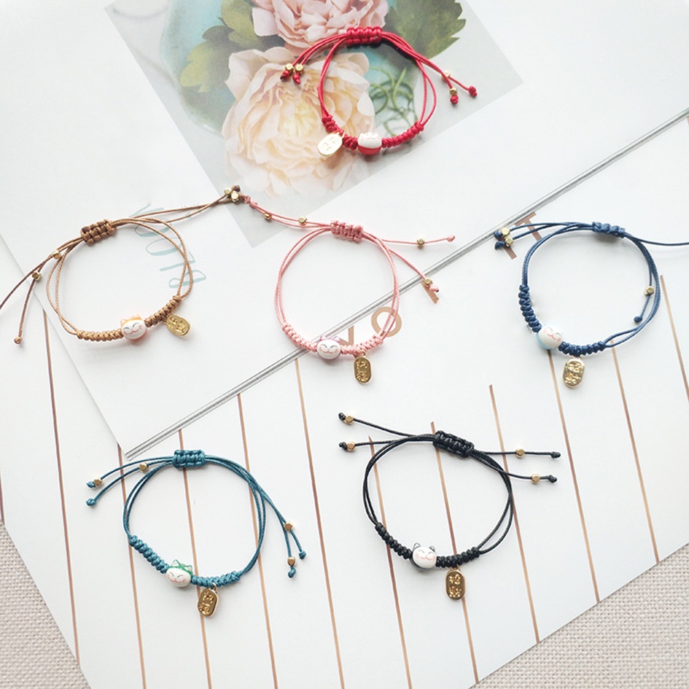 Hu Hu Hu Hu Hu Alat Bantu Pasang Kacamata♡ Gelang Tali Kepang Dengan Charm Kucing Keberuntungan Untuk Priawanita