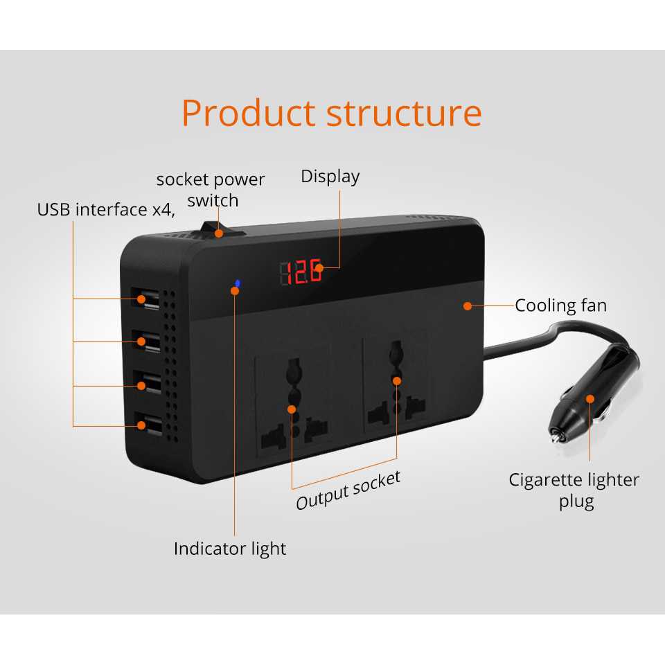 Partol Car Power Inverter DC 12V to AC 220V 200W 4 USB Port - AKS-9005