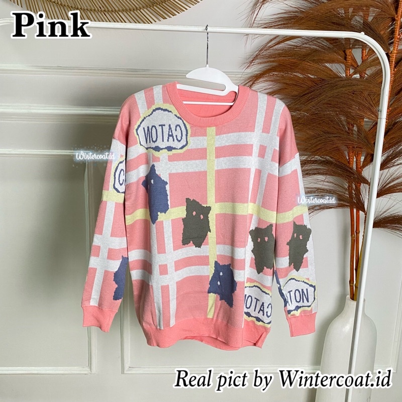 Sweater oversized couple rajut import korea cat kawaii harajuku style atasan oversize big size