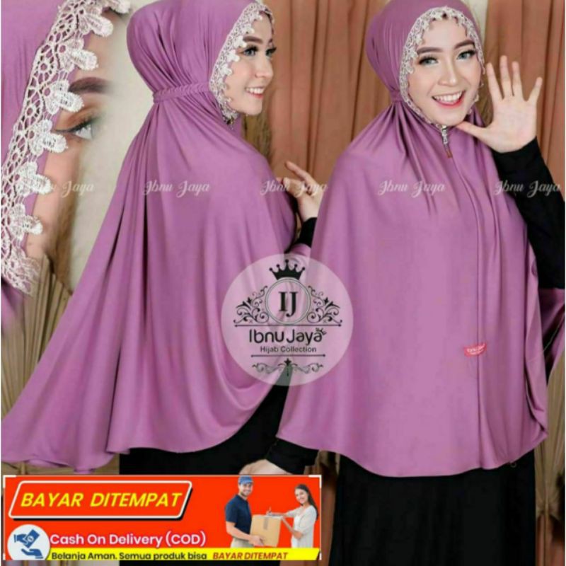 (COD) HIJAB INSTAN JUMBO DESAIN TALI KERUT RENDA MUKA