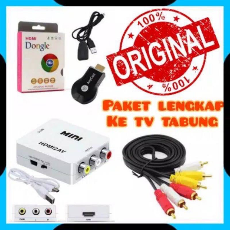 PAKET  DONGLE + TO AV RCA + CABLE RCA KONVERTOR DARI HP KE TV TABUNG