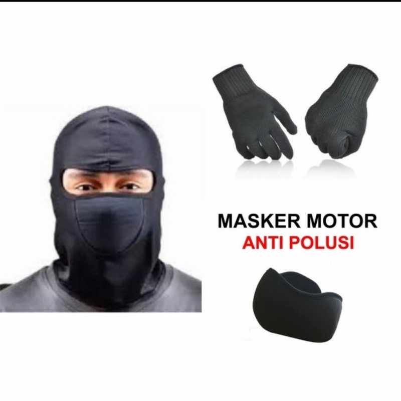 RATUDELI Masker ninja hitam polos full face Balaclava Motor Helm