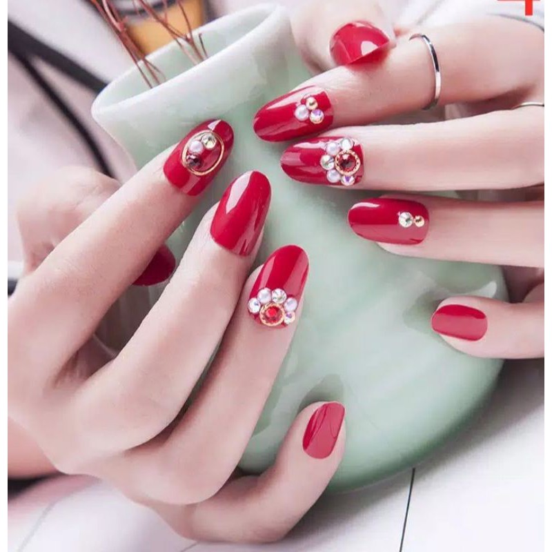 Kuku palsu fake nail wedding nail art warna merah