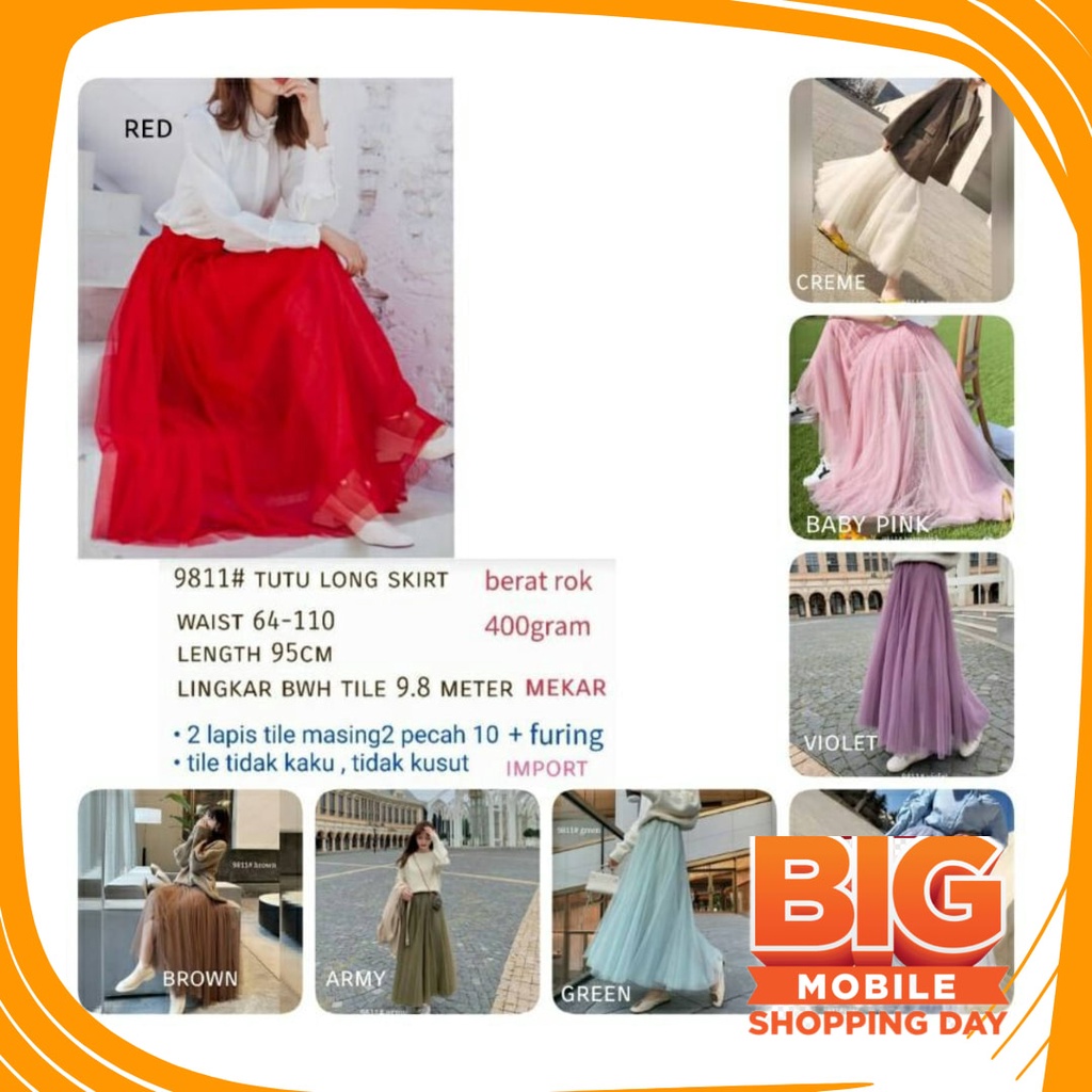 Plisket Jins Dnim MEkar biru merah hitam kuning hijau putih abu /  9811 Rok tutu dewasa premium wani