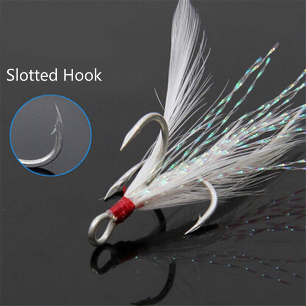 REBUY Fishing Tackle Treble Fishing Hooks Fishing Tools Fishing Hook Feathered Treble Hooks 1# 2# 4# 6# 8# 10# 12# for Carp Carbon Steel Pesca Saltwater Barbed Fishhooks With Feather