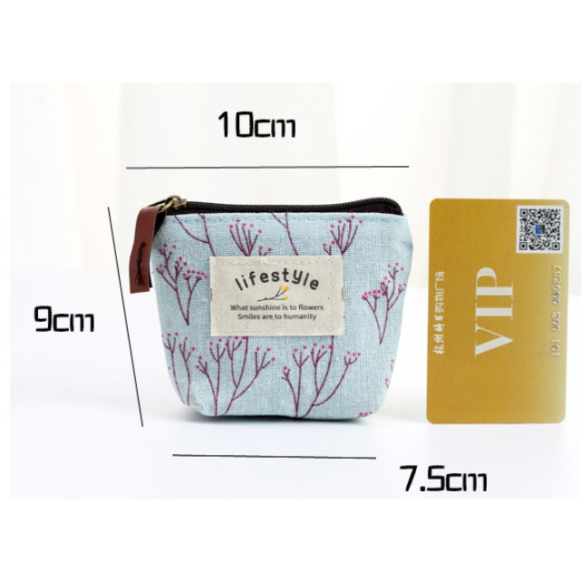 Pouch Mini BUNGA TABUR / Dompet Koin Motif Gambar BUNGA TABUR Bahan Kanvas Dengan Resleting