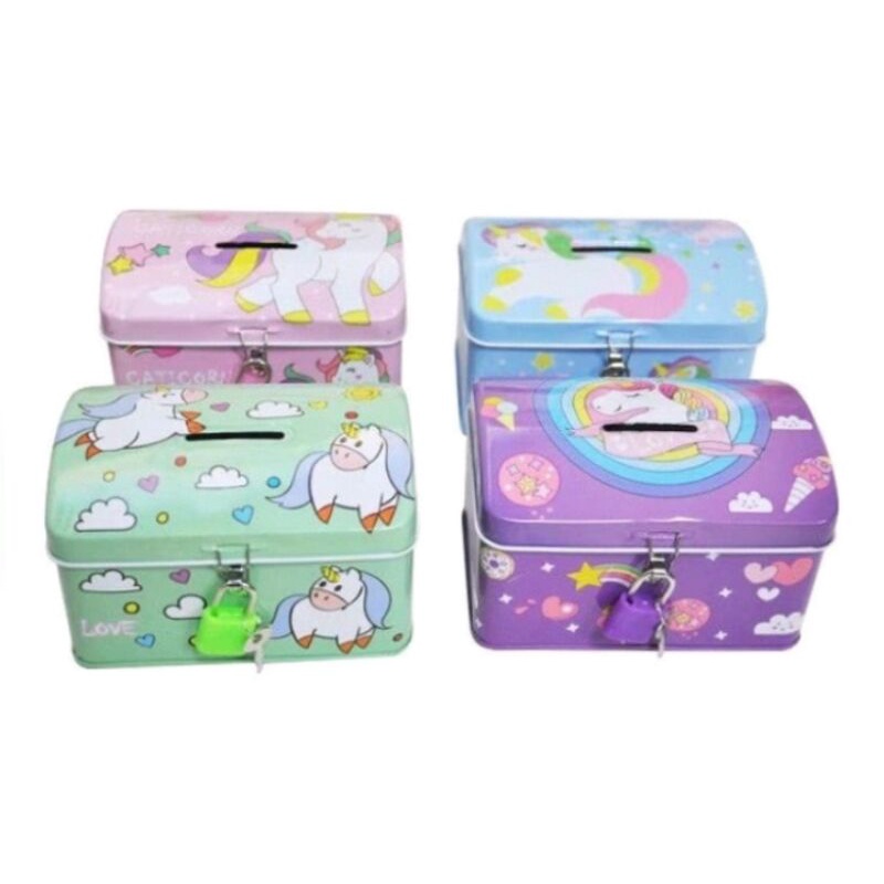 Celengan kaleng gembok unicorn / celengan gembok unicorn kotak DME056